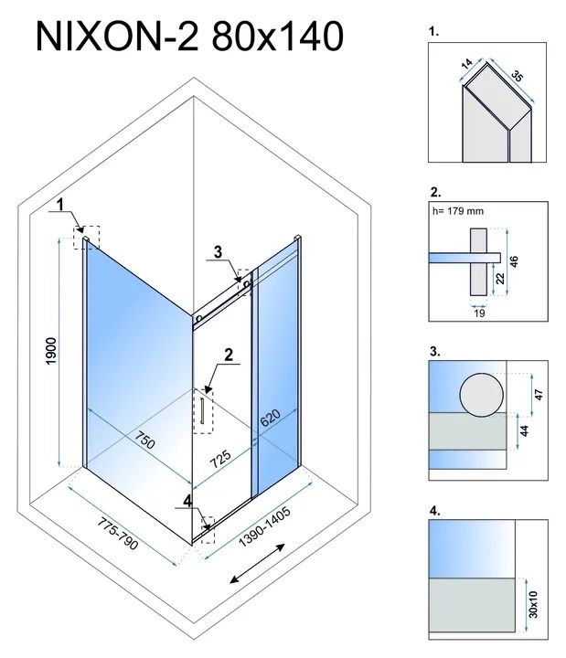 Cabine de douche Rea Nixon 140x80 gauche 7