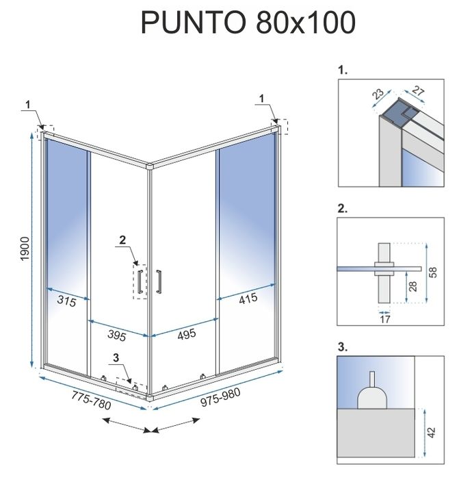 Cabine de douche Rea Punto Black 80x100 Sans receveur de douche 7
