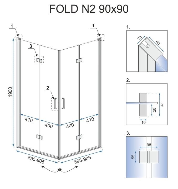 Cabine de douche pliante Rea Fold N2 80 x 80 cm 7