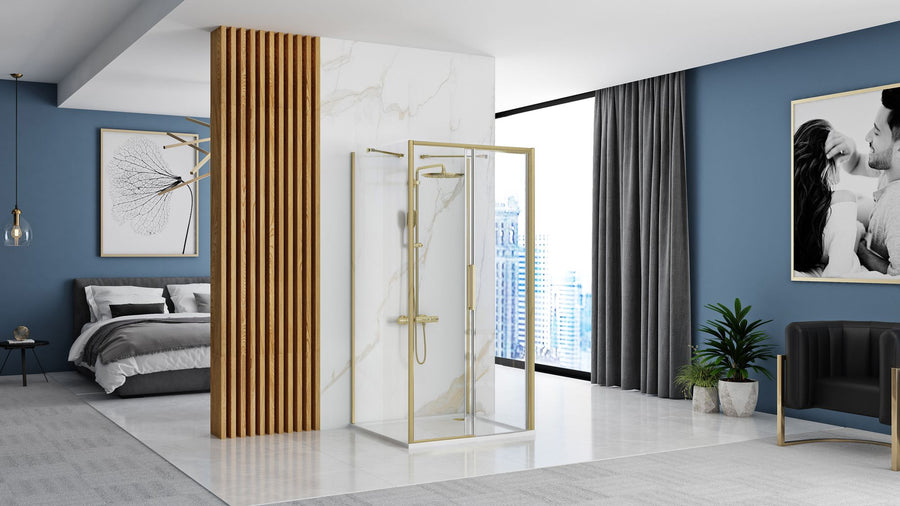 Cabine de douche Murale REA Rapid Slide Brush Gold Porte: 100 Paroi: 100 2