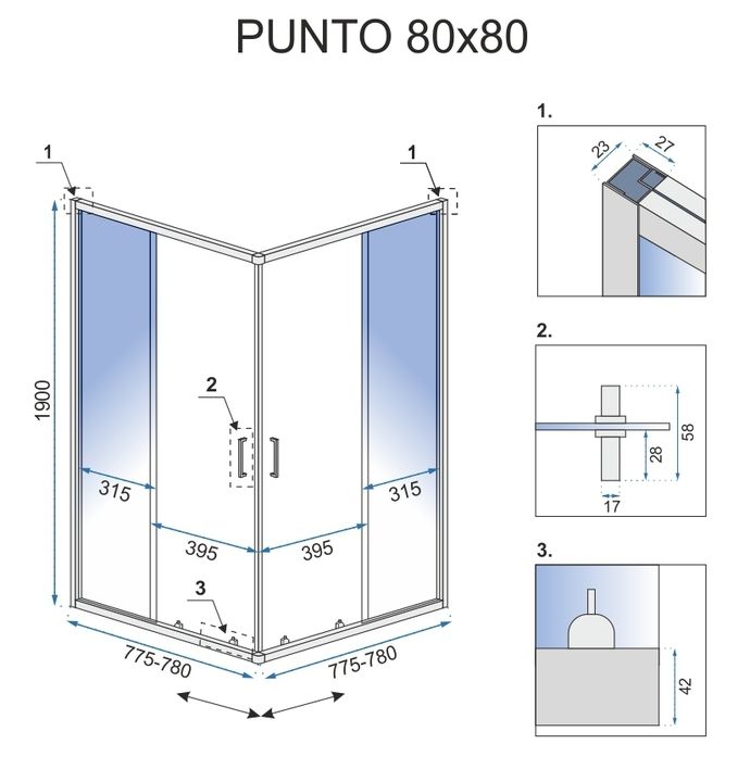 Cabine de douche Rea Punto 80x80 Avec receveur de douche Savoy 6