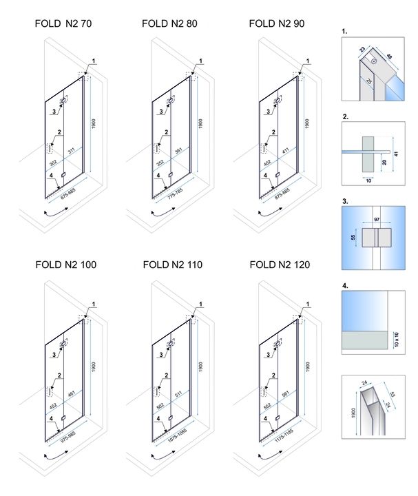 Cabine de douche pliante Rea Fold N2 Modulée 70x80 7