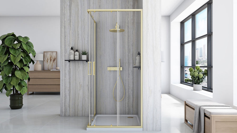 Cabine de douche Rea City 80x80 Gold Brush Avec receveur de douche Savoy Noir 3