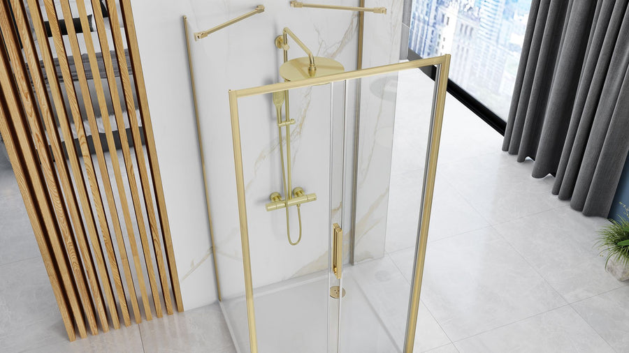 Cabine de douche Murale REA Rapid Slide Brush Gold Porte: 100 Paroi: 100 5
