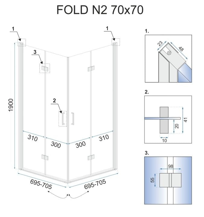 Cabine de douche pliante Rea Fold N2 90 x 90 cm 9
