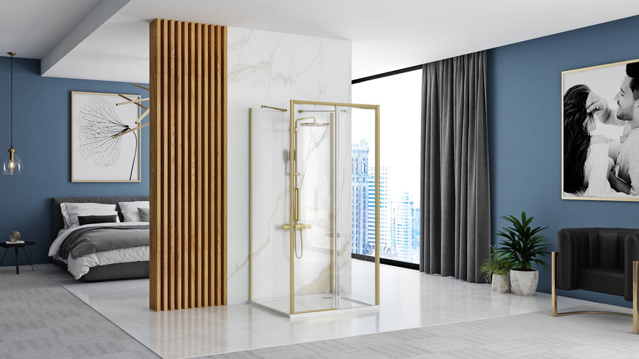 Cabine de douche Murale REA Rapid Slide Brush Gold Porte: 100 Paroi: 100 3