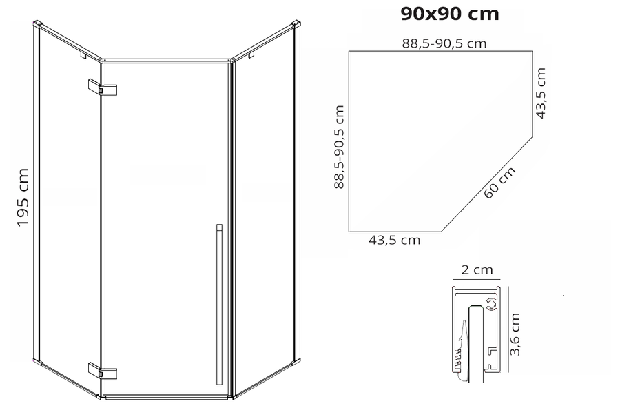 Cabine de douche DIAMOND GOLD 90x90 Avec receveur Diamond 9