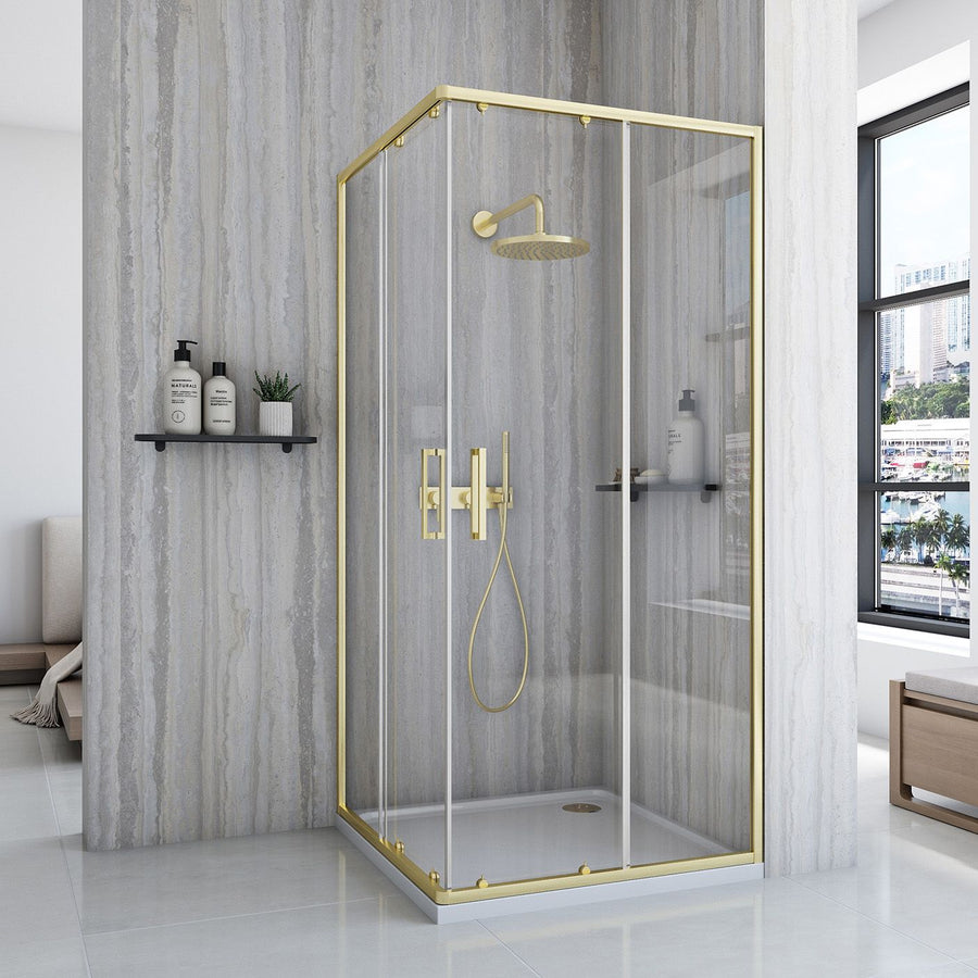 Cabine de douche Rea City 80x80 Gold Brush Avec receveur de douche Savoy Noir 2