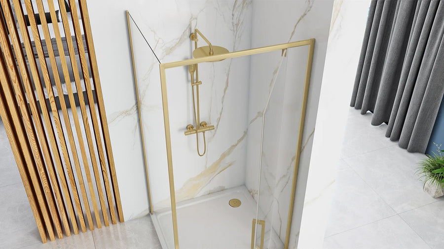 Cabine de douche REA Rapid Swing Brush Gold Porte: 100 x Paroi: 100 5